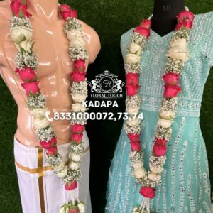 Elegant Pink and White Rose Wedding Garlands with Baby’s Breath Accents