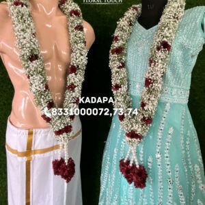 Elegant White Jasmine Wedding Garlands with Red Floral Accents