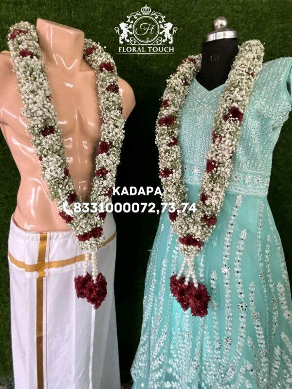Elegant White Jasmine Wedding Garlands with Red Floral Accents