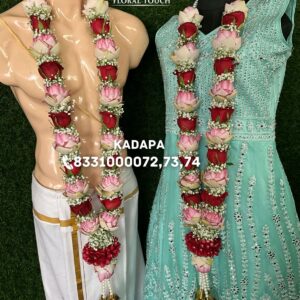 Luxurious Pink and Red Lotus Wedding Garlands with White Accents