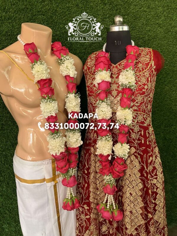 Red Rose Wedding Garlands | Traditional Bride & Groom Floral Set - Image 2
