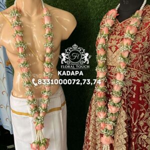 Elegant Peach Rose Wedding Garlands | Bride & Groom Floral Design