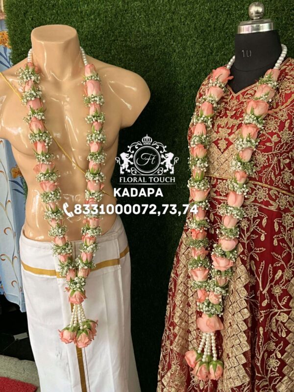 Elegant Peach Rose Wedding Garlands | Bride & Groom Floral Design