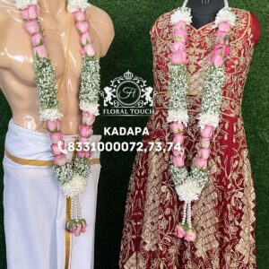 Elegant Pink Rose and Jasmine Wedding Garlands | Traditional Bride & Groom Floral Set