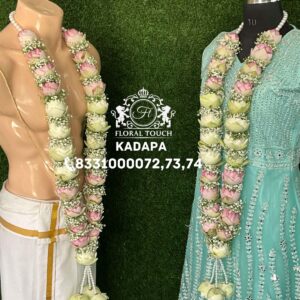 Luxurious Pink and White Rose Wedding Garland Set | Handcrafted Fresh Flower Malas