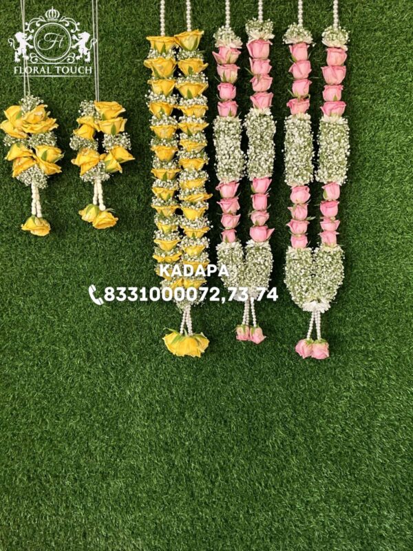 Elegant Yellow and Pink Rose Garland Set | Fresh Flower Mala Collection - Image 2