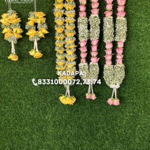 Elegant Yellow and Pink Rose Garland Set | Fresh Flower Mala Collection