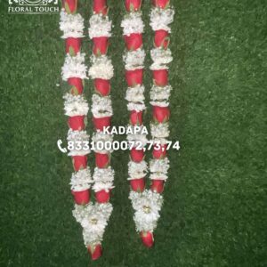 Graceful Red and White Rose Garland | Premium Fresh Flower Mala for Ceremonies