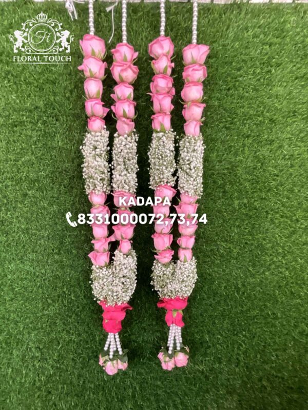 Elegant Pink Rose Wedding Garlands | Fresh Floral Mala for Special Occasions - Image 2