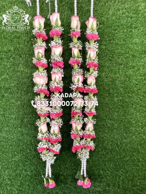 Graceful Pink and White Wedding Garlands | Handcrafted Fresh Floral Mala - Image 2