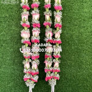 Graceful Pink and White Wedding Garlands | Handcrafted Fresh Floral Mala