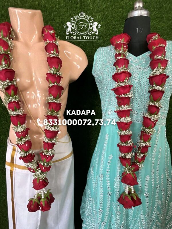 Classic Red Rose Wedding Garlands | Handcrafted Fresh Floral Mala - Image 2