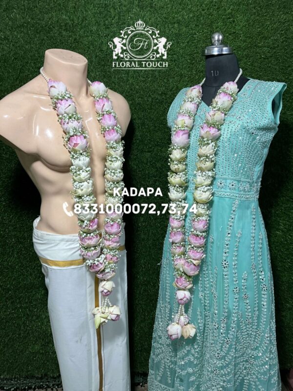 Elegant Pink & White Lotus Wedding Garland for Bride and Groom - Image 2