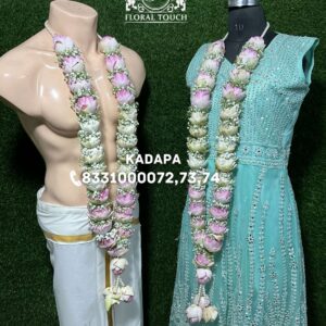 Elegant Pink & White Lotus Wedding Garland for Bride and Groom