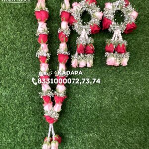Delicate Red & White Rose Wedding Garland with Matching Boutonniere Set
