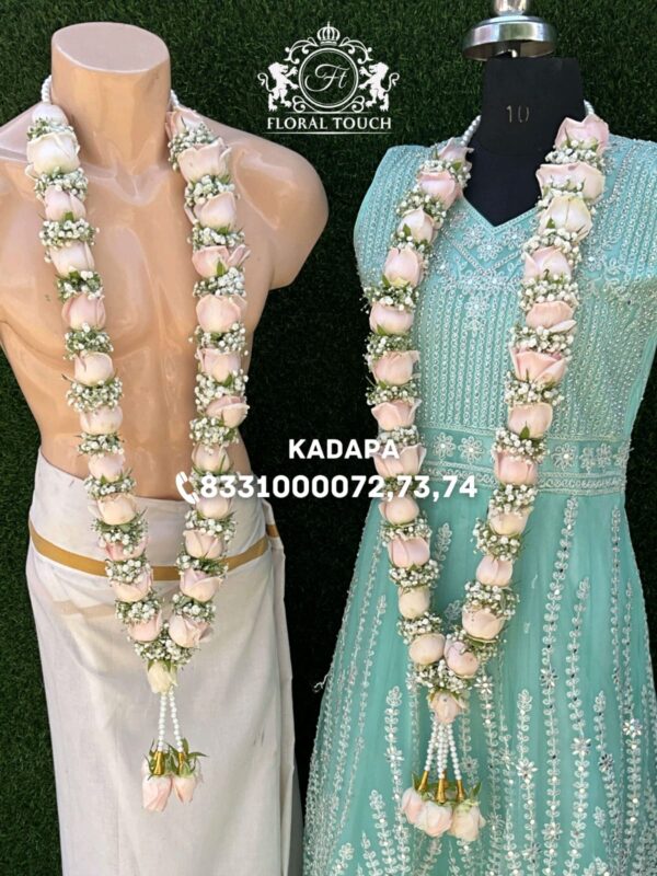 Soft Pink Rose and Baby’s Breath Wedding Garland - Image 2