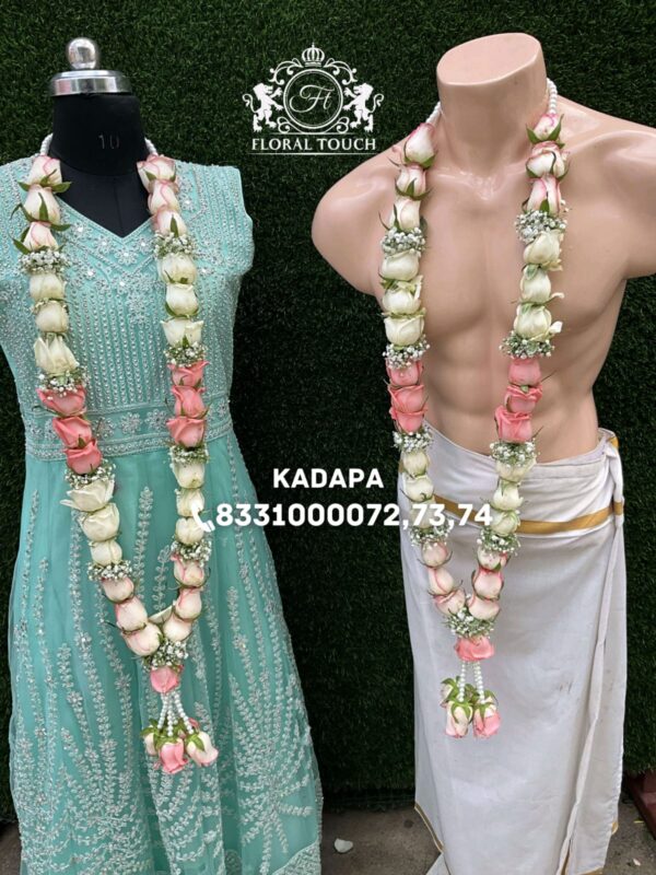 Classic White and Pink Rose Wedding Garland - Image 2