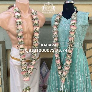 Handcrafted White and Pink Rose Wedding Garland