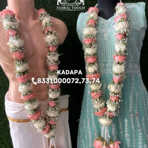 Elegant Pink & White Rose Wedding Garlands with Baby’s Breath Accents