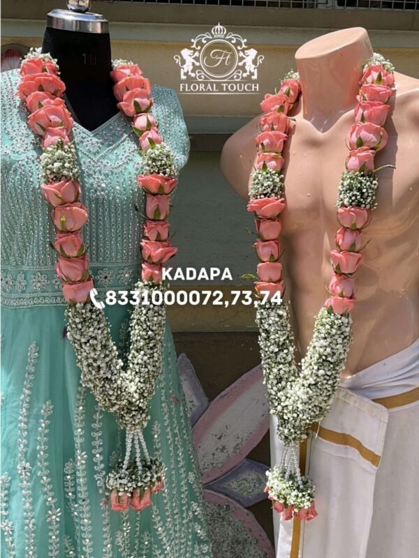 Luxurious Pink Rose & Baby’s Breath Bridal Wedding Garlands - Image 2