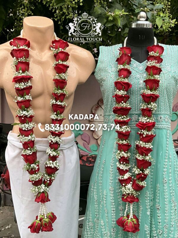 Exquisite Red Rose Wedding Garlands with Baby's Breath Accents