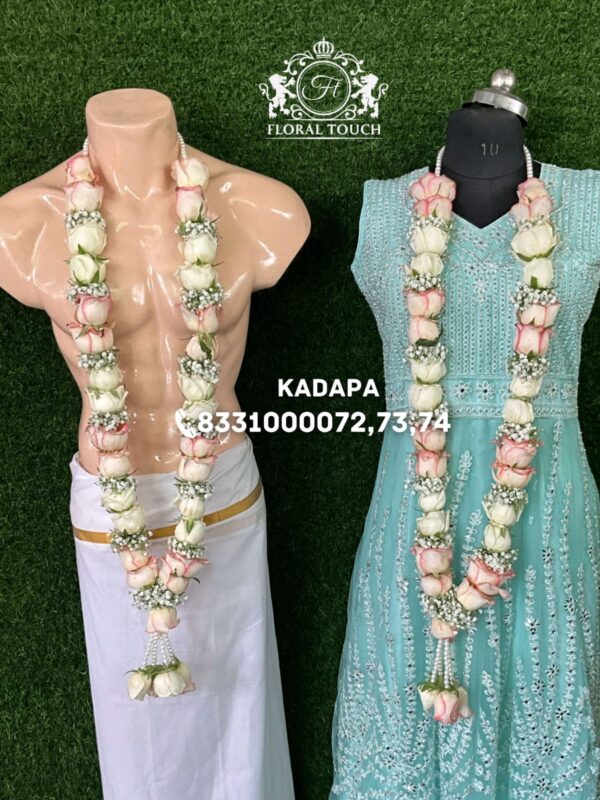 Elegant White & Pink Rose Wedding Garlands - Image 2