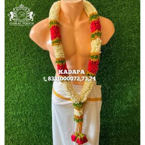 Traditional Jasmine and Rose Wedding Garland with Gold Highlights