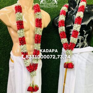 Traditional Red and White Floral Wedding Garland with Pearl Finish