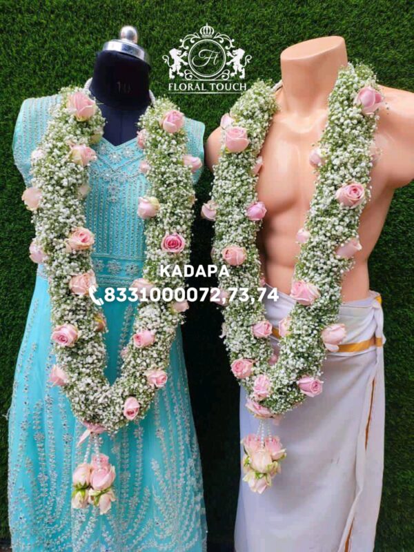 Elegant Baby’s Breath and Pastel Pink Rose Wedding Garland - Image 2