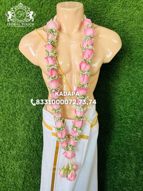 Delicate Pink Rose Wedding Garland with Pearl and Floral Accents