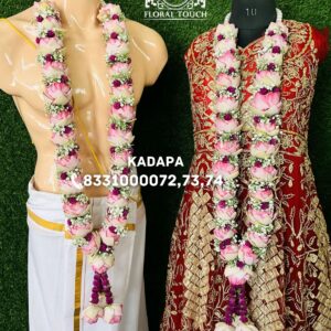 Elegant Lotus-Inspired Pink and White Wedding Garlands with Floral Accents