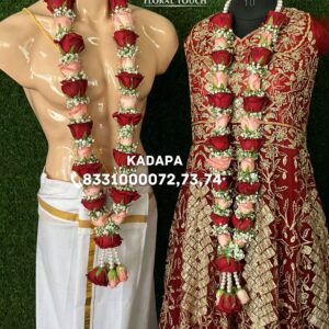 Royal Red and Pink Rose Wedding Garlands with Baby’s Breath and Pearl Detailing