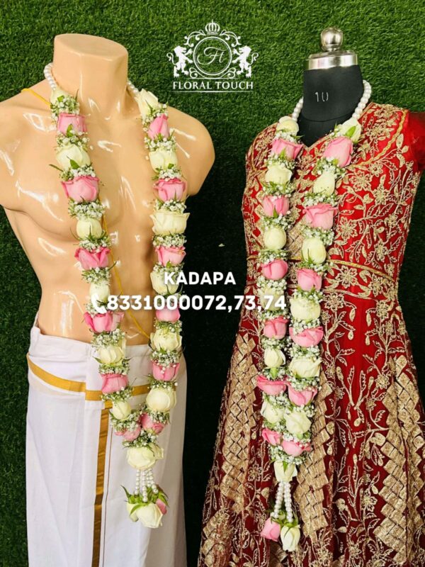 Pastel Pink and White Rose Wedding Garlands with Elegant Baby’s Breath - Image 2
