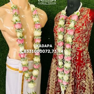 Pastel Pink and White Rose Wedding Garlands with Elegant Baby’s Breath
