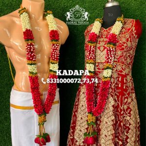 Floral Touch Red Rose and White Jasmine Wedding Mala with Tassels
