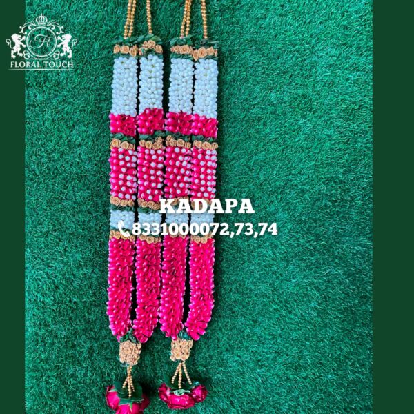 Floral Touch Pink and White Wedding Mala with Tassels - Image 2