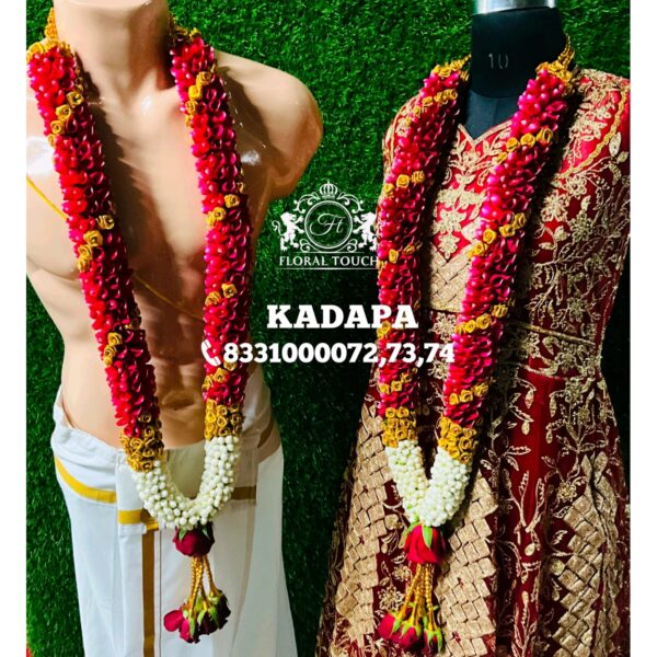 Red Rose and White Pearl Wedding Mala with Tassels