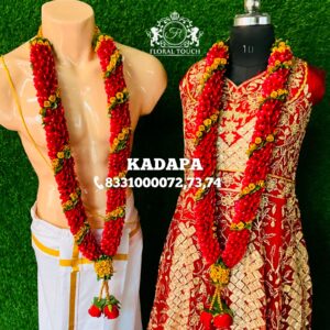 Floral Touch Red Rose and Yellow Flower Wedding Mala with Tassels