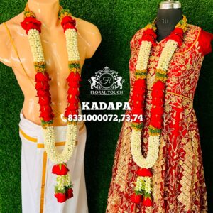 Luxurious Red Rose and White Jasmine Wedding Garland Set for Indian Ceremonies