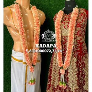 Handcrafted Peach Floral Wedding Garland Set for Indian Ceremonies