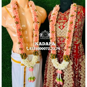 Traditional Indian Wedding Garland Set with Pink and White Floral Design