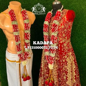 Floral Touch Red Rose and White Pearl Wedding Mala with Tassels