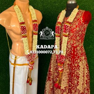 Red Rose and White Jasmine Wedding Mala with Tassels