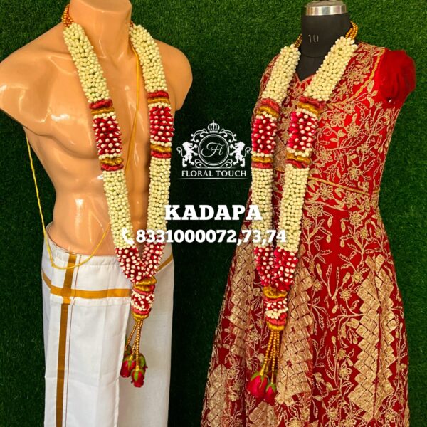 Red Rose and White Jasmine Wedding Mala with Tassels