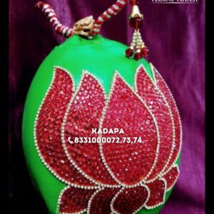 Premium Green Wedding Coconut with Red Stone Lotus Design
