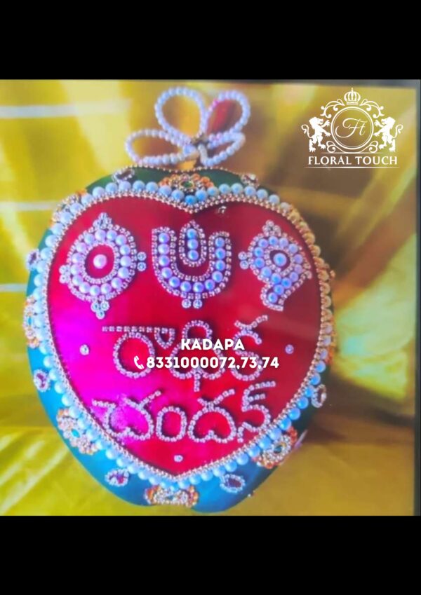Luxury Customized Telugu Wedding Coconut with Pearl and Stone Embellishments