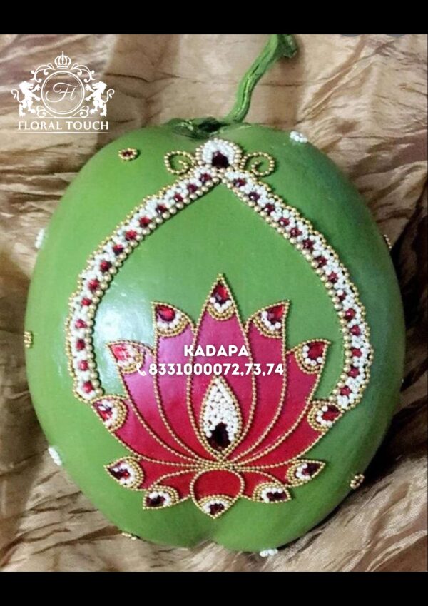 Handcrafted Lotus Design Wedding Coconut | Traditional Pooja Decor