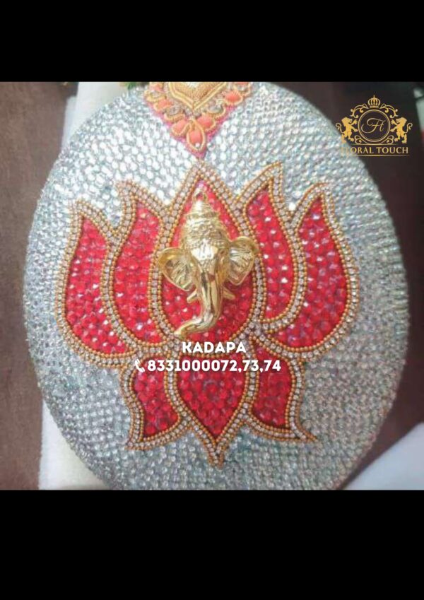 Luxury Ganesh Embellished Wedding Coconut | Crystal Lotus Decor