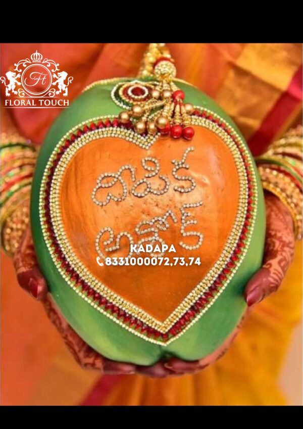 Heart Design Wedding Coconut | Customized Pelli Koduku Pooja Coconut