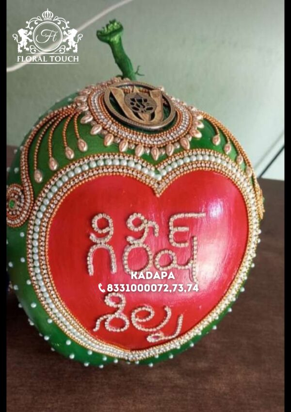 Handcrafted Designer Coconut with Pearl and Stone Work – Perfect for Weddings and Poojas - Image 2